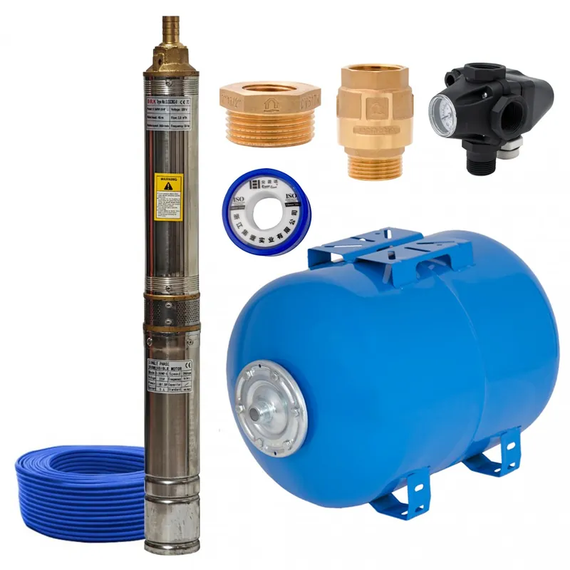 Popular Kit complet hidrofor, Pompa submersibila, 3.5STM2-8, DRK-Profesional, Diametru 85 mm, 1.1 kW + Bazin 50 L + accesorii